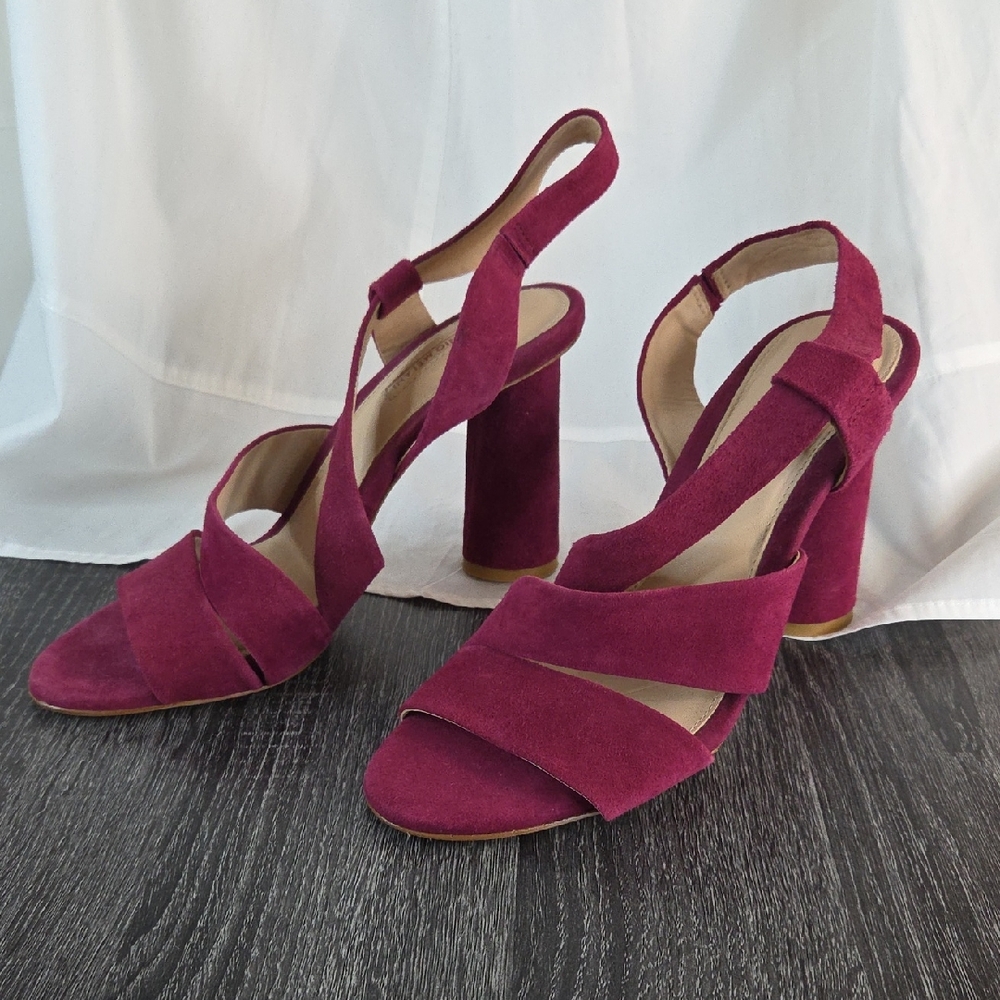 Antonio Melanie NWT Heeled Sandal Sling Back Magenta Suede Leather 9.5 M - Picture 2 of 16
